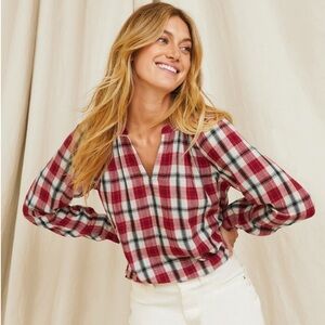 Garnet Hill Red Plaid Women's Top